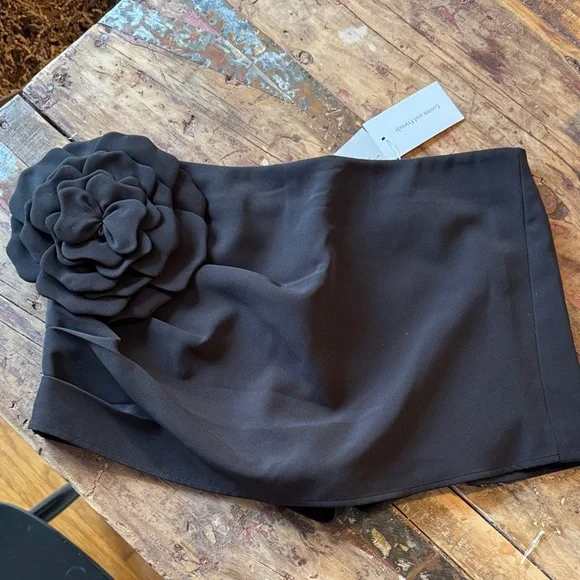 Black Mini Skirt with Floral Accent - Picture 2 of 5